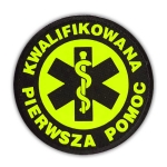 Emblemat YELLOW FLUO Kwalifikowana Pierwsza Pomoc Rzep 8,5 cm